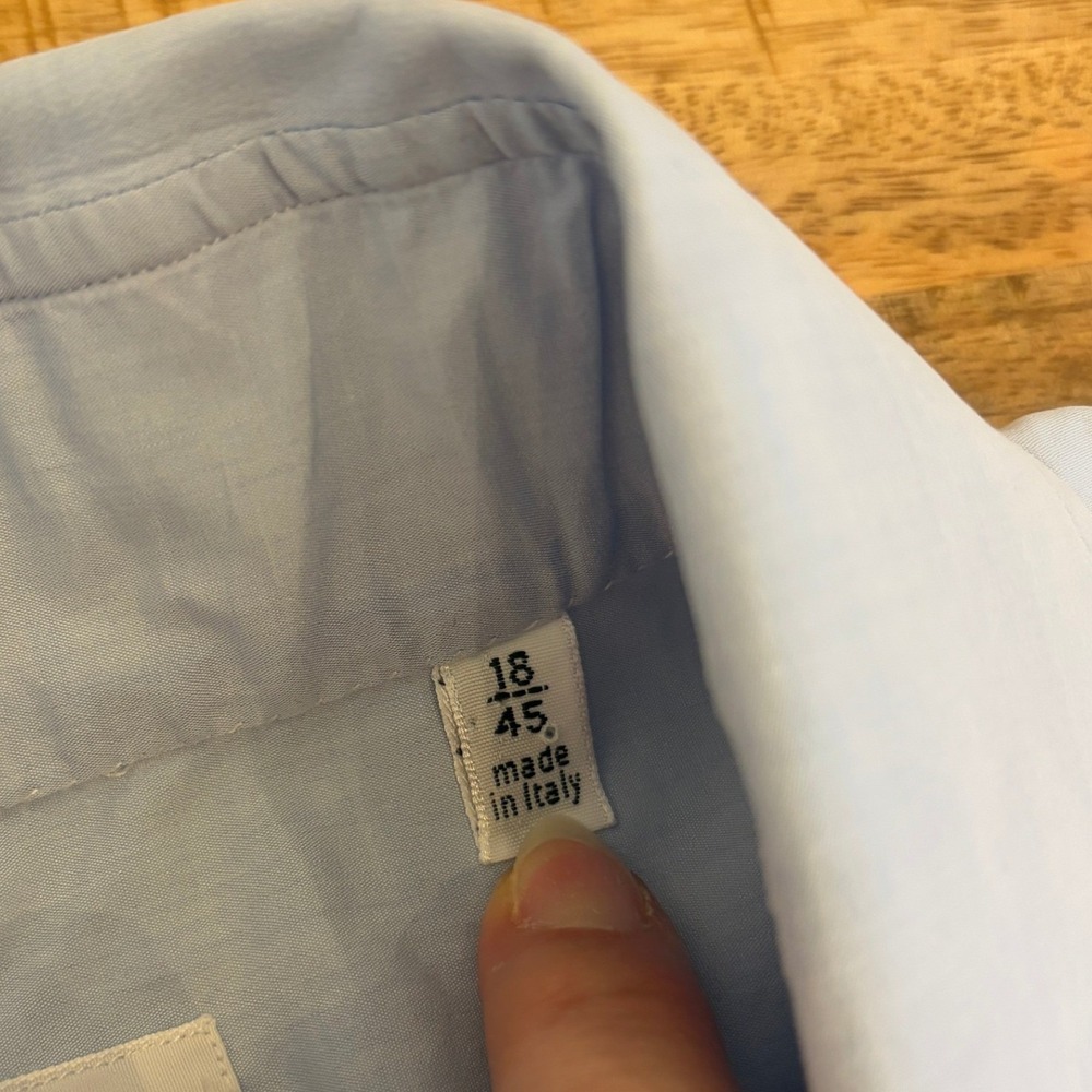 Finamore 1925 Napoli Dress Shirt Mens 18/45 Button Up Italy Cotton Light Blue - Picture 8 of 16